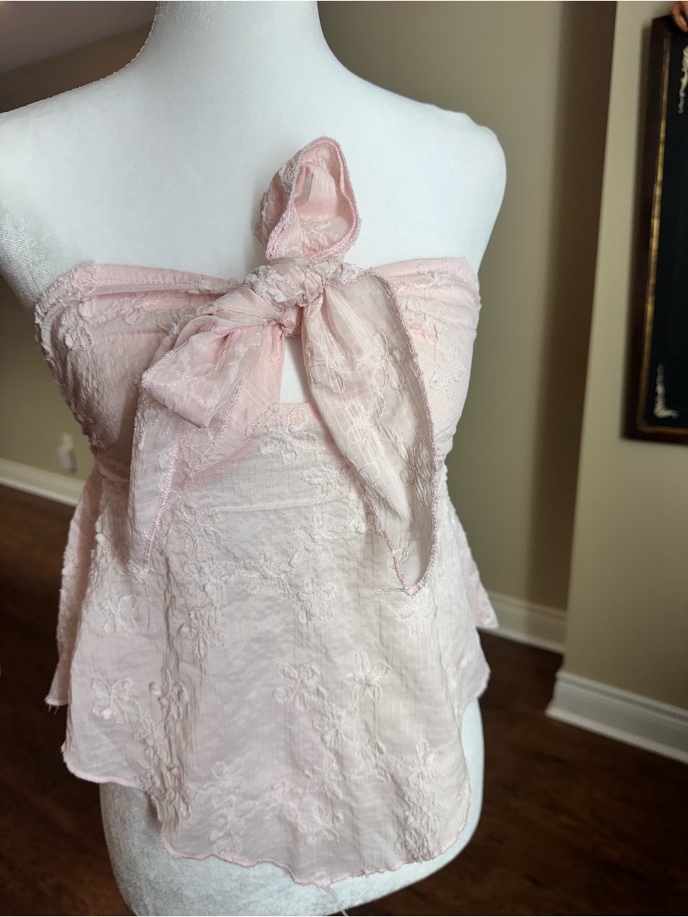 Shein pink coquette bow babydoll tube top